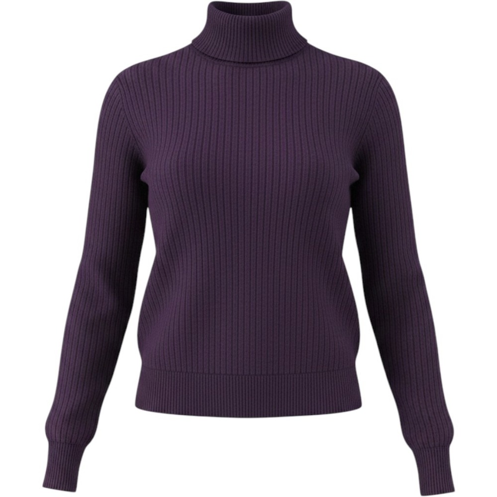 Valerie Stevens Petites Sweater Women L Purple Merino Wool Mock Neck Ribbed Knit